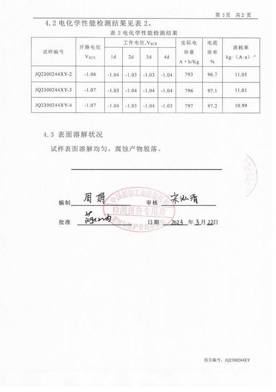 第三方帶狀鋅陽極報(bào)告